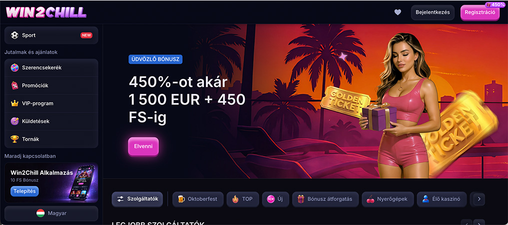 Win2Chill, ingyen pörgetések, üdvözlő bónusz
