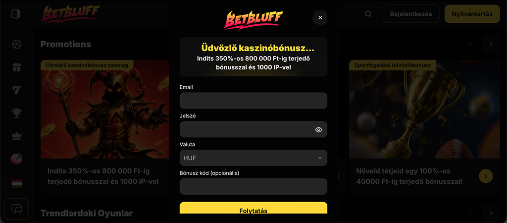 Ingyenes játékok a Betbluff casino felületén
