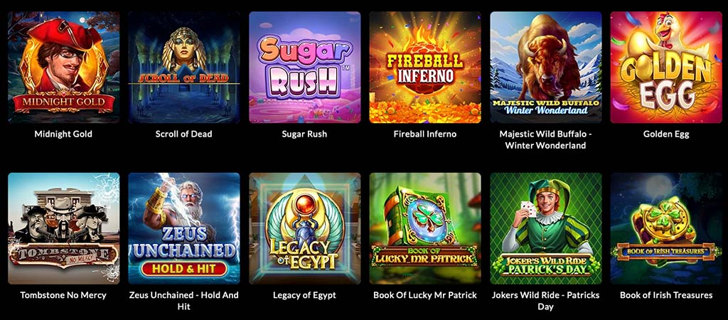Luckera casino, játékok, nyerőgépek, Midnight Gold, Scroll of Dead, Sugar Rush, Fireball Inferno, Tombstone, Legacy of Egypt