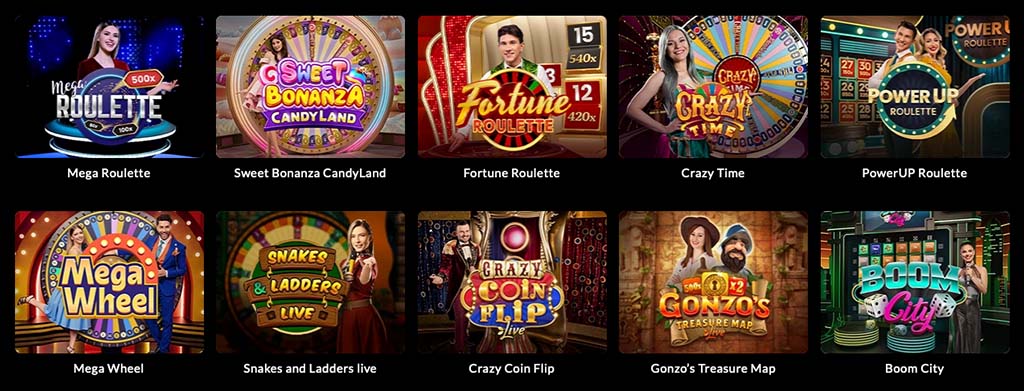Luckera élő kaszinó, élő osztó, kaszinó játékok, Mega Roulette, Sweet Bonanza, Crazy Time, Mega Wheel, Crazy Coin Flip