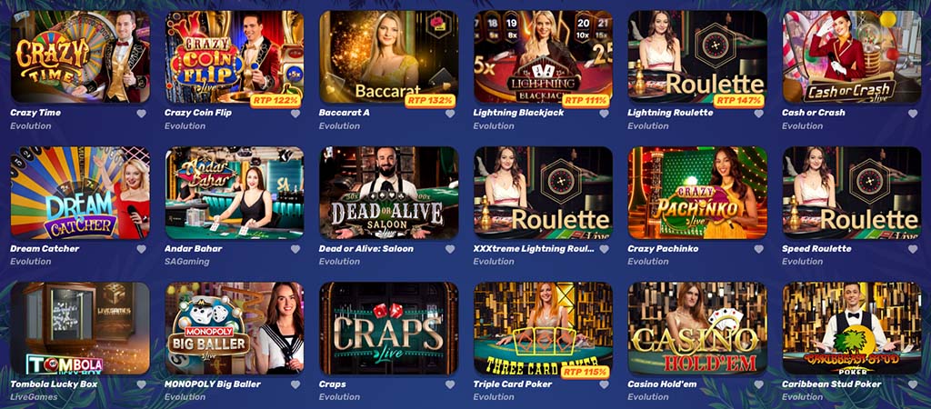 élő kaszinó játékok, krupiék, rulett, blackjack, baccarat, Crazy Time, Monopoly Big Baller, színes stúdiók