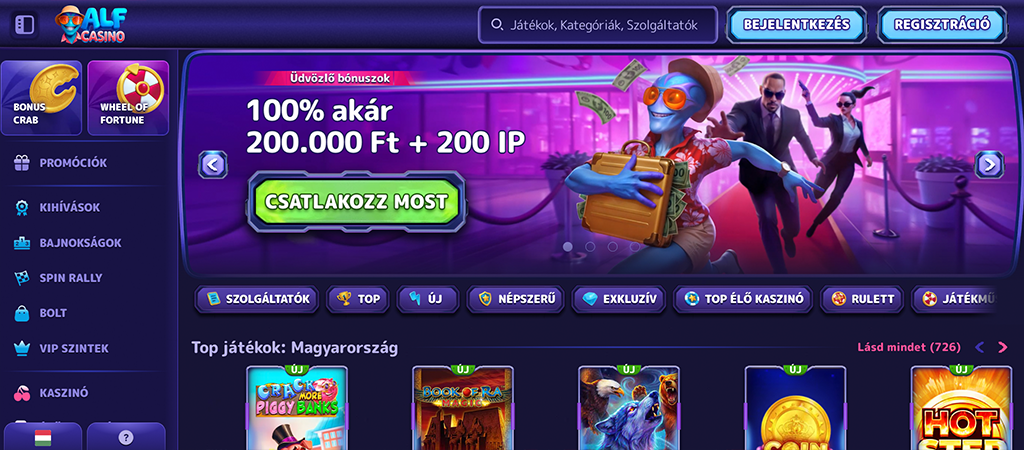 Alf Casino, üdvözlő bónusz, online kaszinó