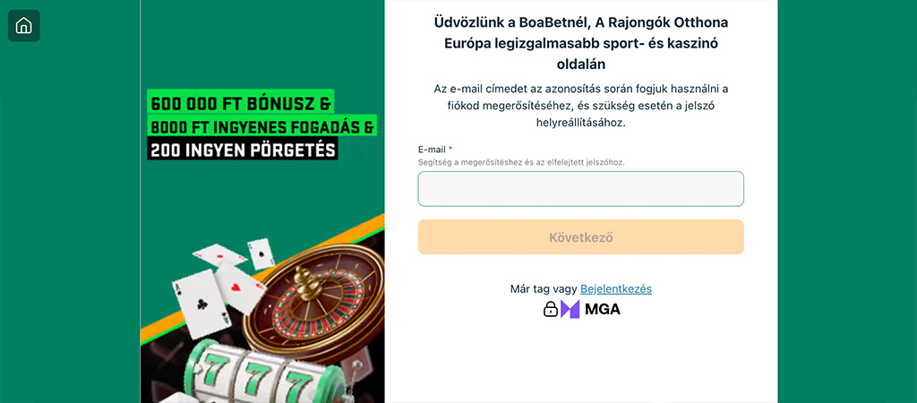 BoaBet Casino, regisztráció, online casino