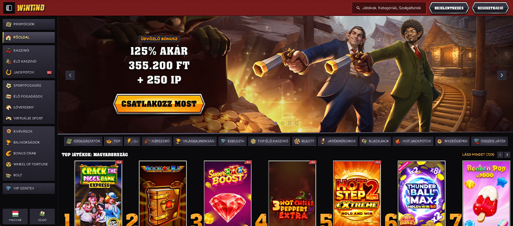 Wintino, online casino, üdvözlő bónusz