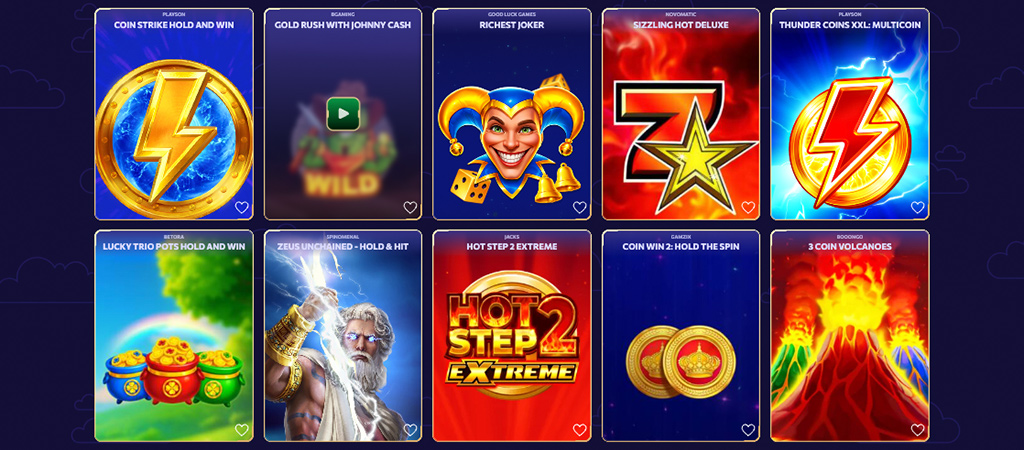 Játékok széles választéka, slot, nyerőgépek