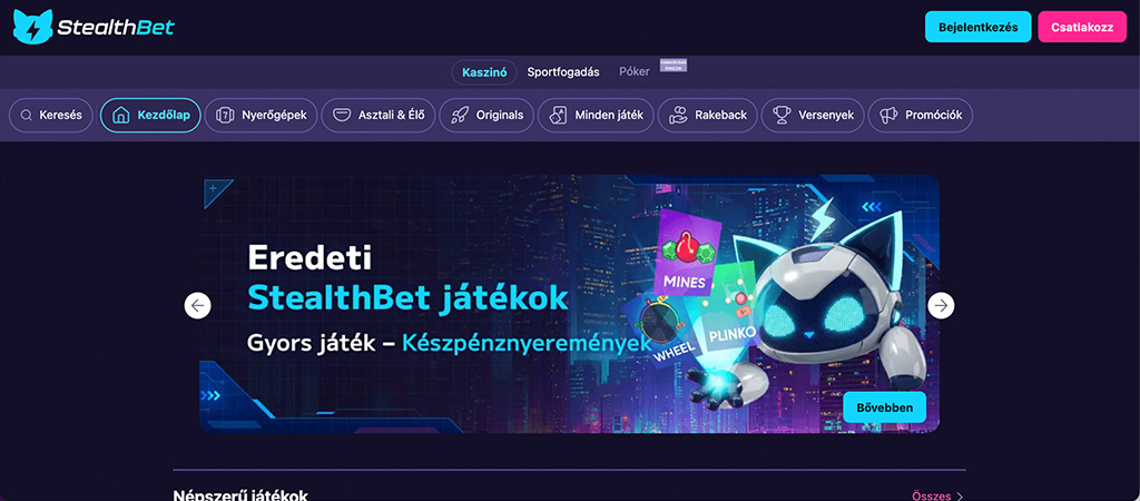 StealthBet kaszinó, online casino, nyerőgépek