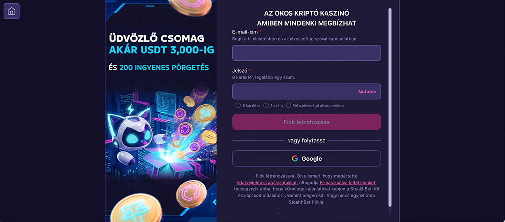 StealthBet, üdvözlő csomag, online kaszinó