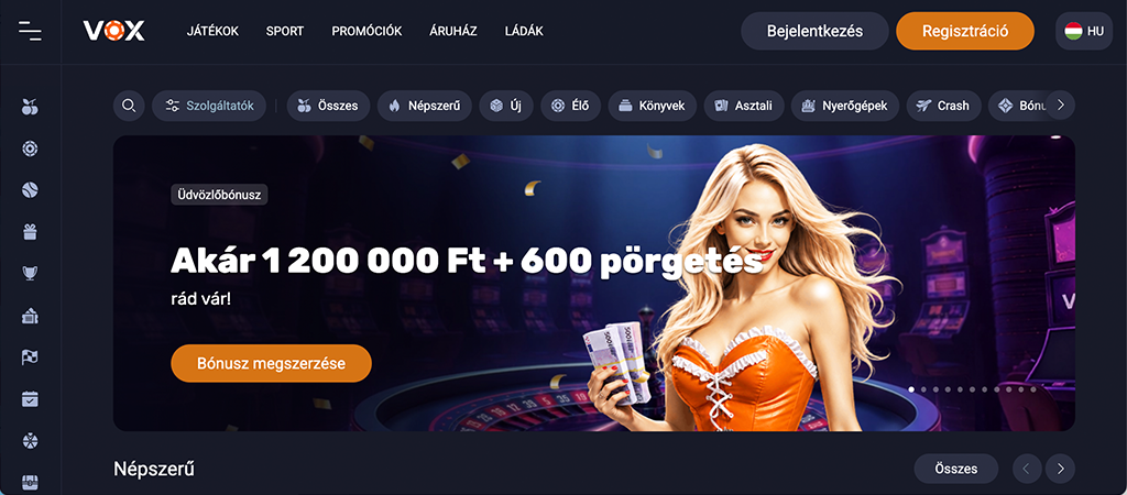 Vox Casino, ingyenes és valódi pénzes játékok