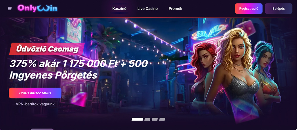 OnlyWin Casino, mobil kaszinó, ingyen pörgetések