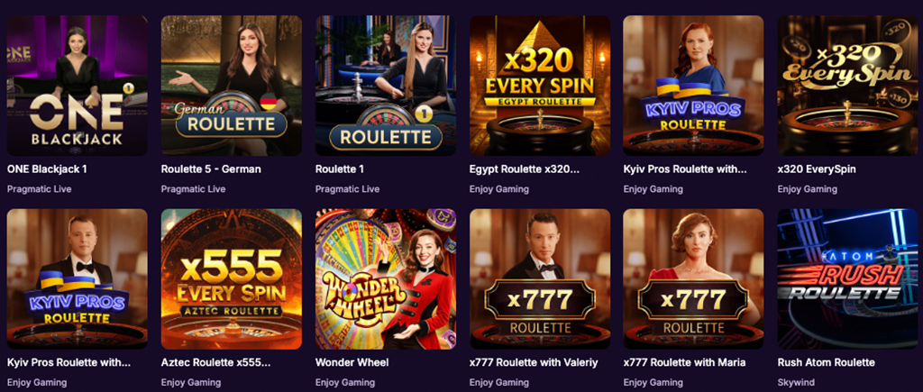 OnlyWin Casino, játékkínálat, blackjack, roulette